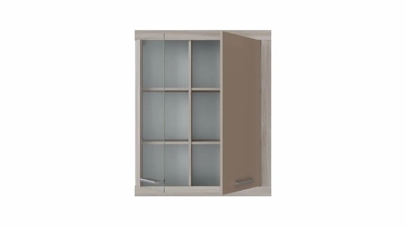  Шкаф навесной со стеклом Tiss, цвет Ясень шимо+Капучино фото - 3 - большое изображение