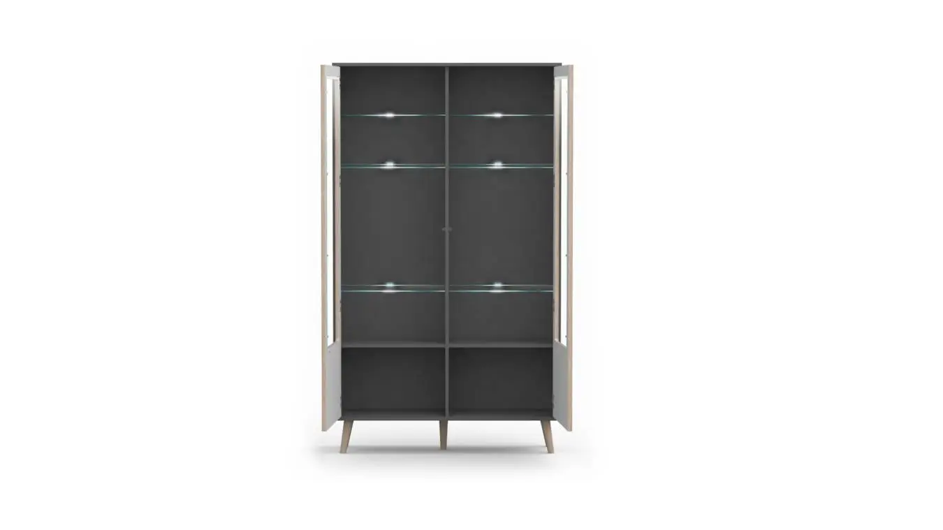  Шкаф двухдверный со стеклом Walm, цвет: Черный Графит + Дуб Сонома фото - 5 - большое изображение
