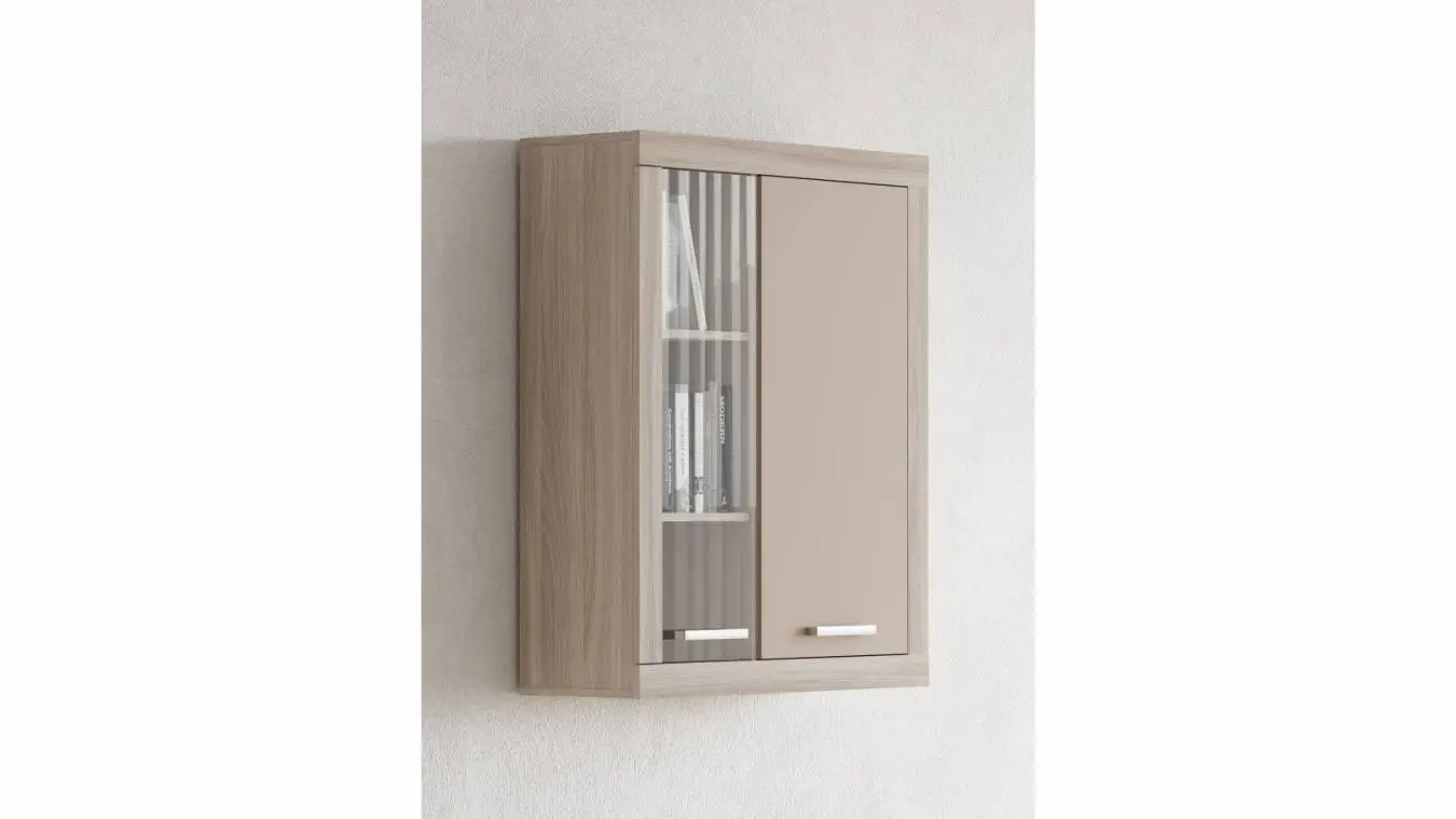  Шкаф навесной со стеклом Tiss, цвет Ясень шимо+Капучино фото - 2 - большое изображение