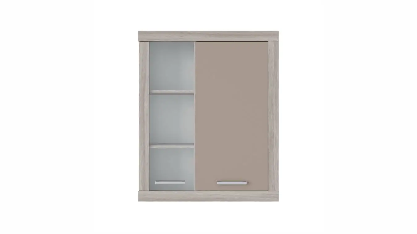  Шкаф навесной со стеклом Tiss, цвет Ясень шимо+Капучино фото - 1 - большое изображение