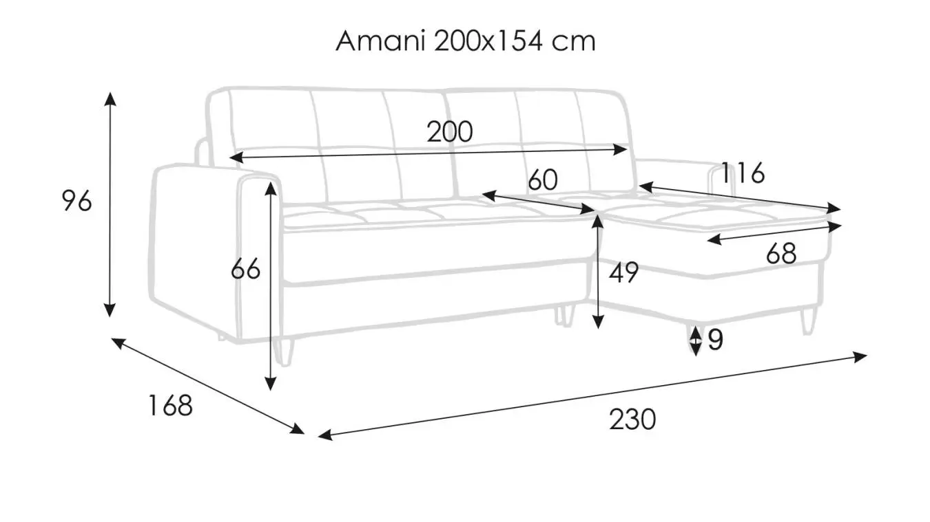 Размеры углового дивана Amani