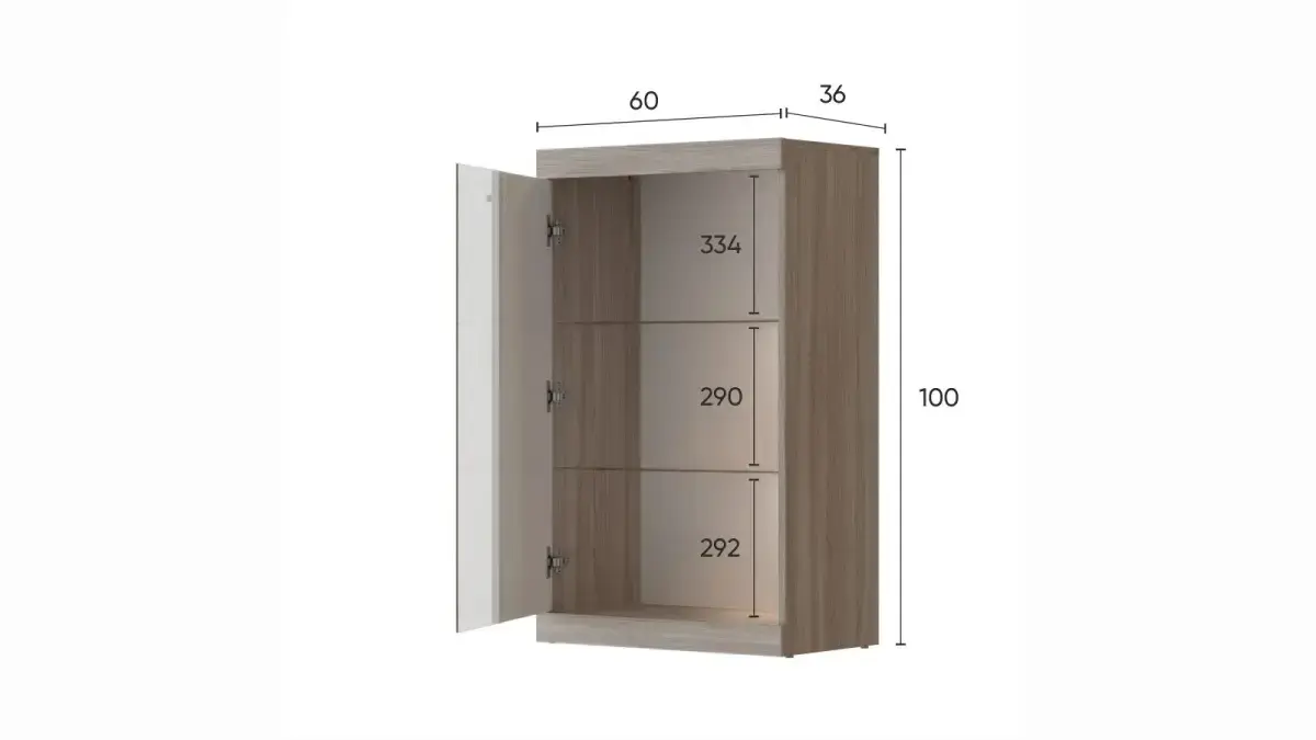  Шкаф однодверный со стеклом Linn, цвет Ясень шимо+Белый фото - 6 - большое изображение
