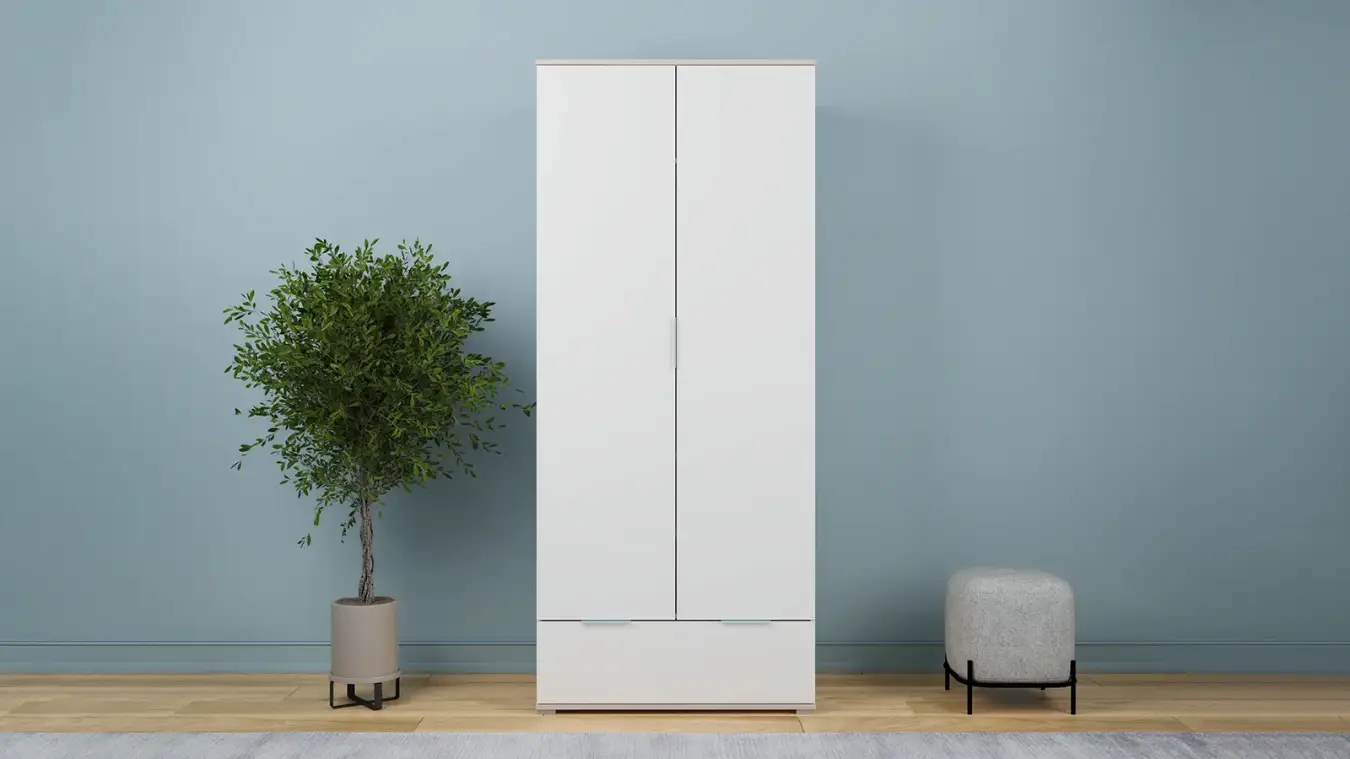 Шкаф для одежды с ящиком Essey, цвет Ясень шимо+Белый блеск фото - 1 - большое изображение