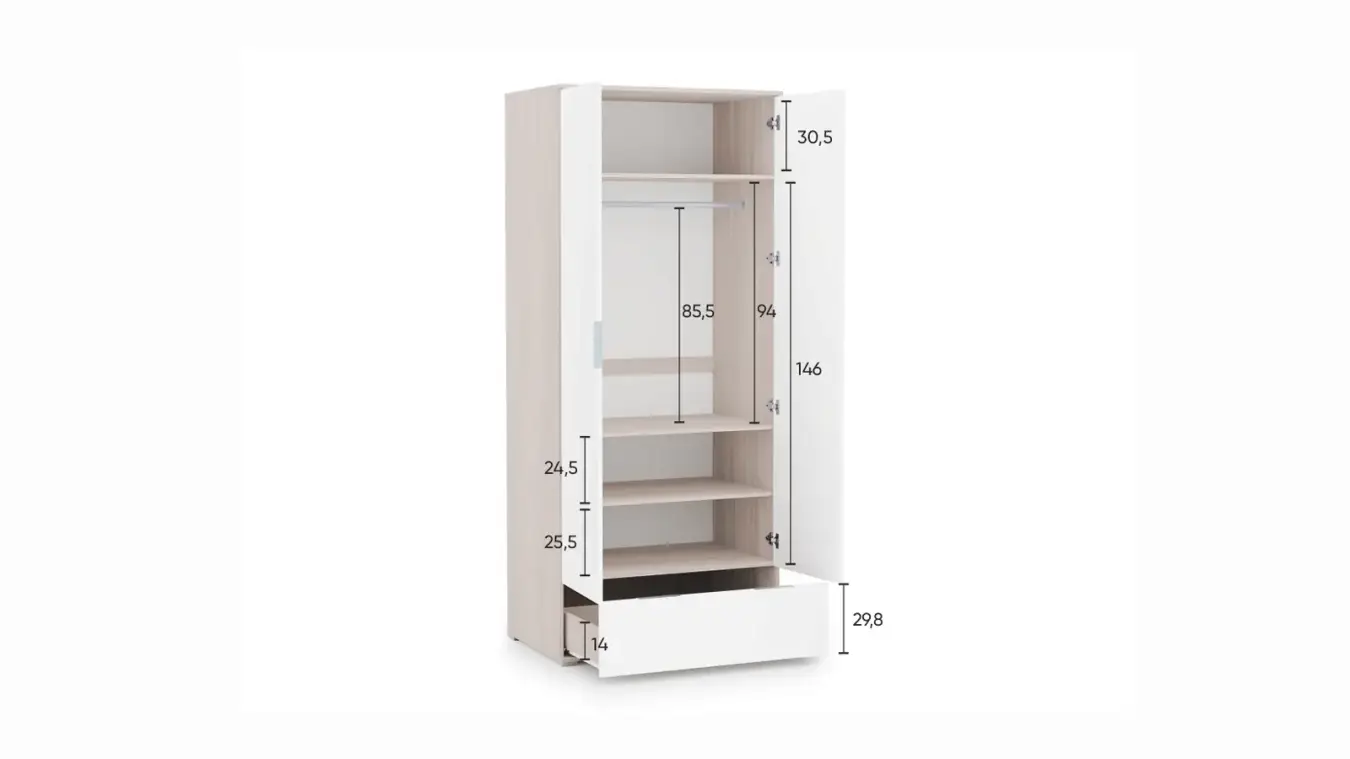Шкаф для одежды с ящиком Essey, цвет Ясень шимо+Белый блеск фото - 10 - большое изображение