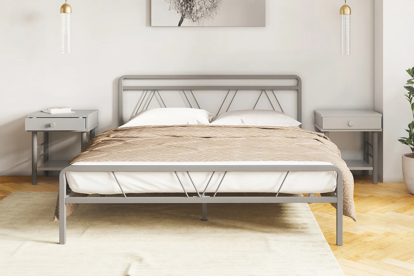 Металлическая кровать Cassis, цвет серый с изголовьем Askona фотография товара - 2 - большое изображение