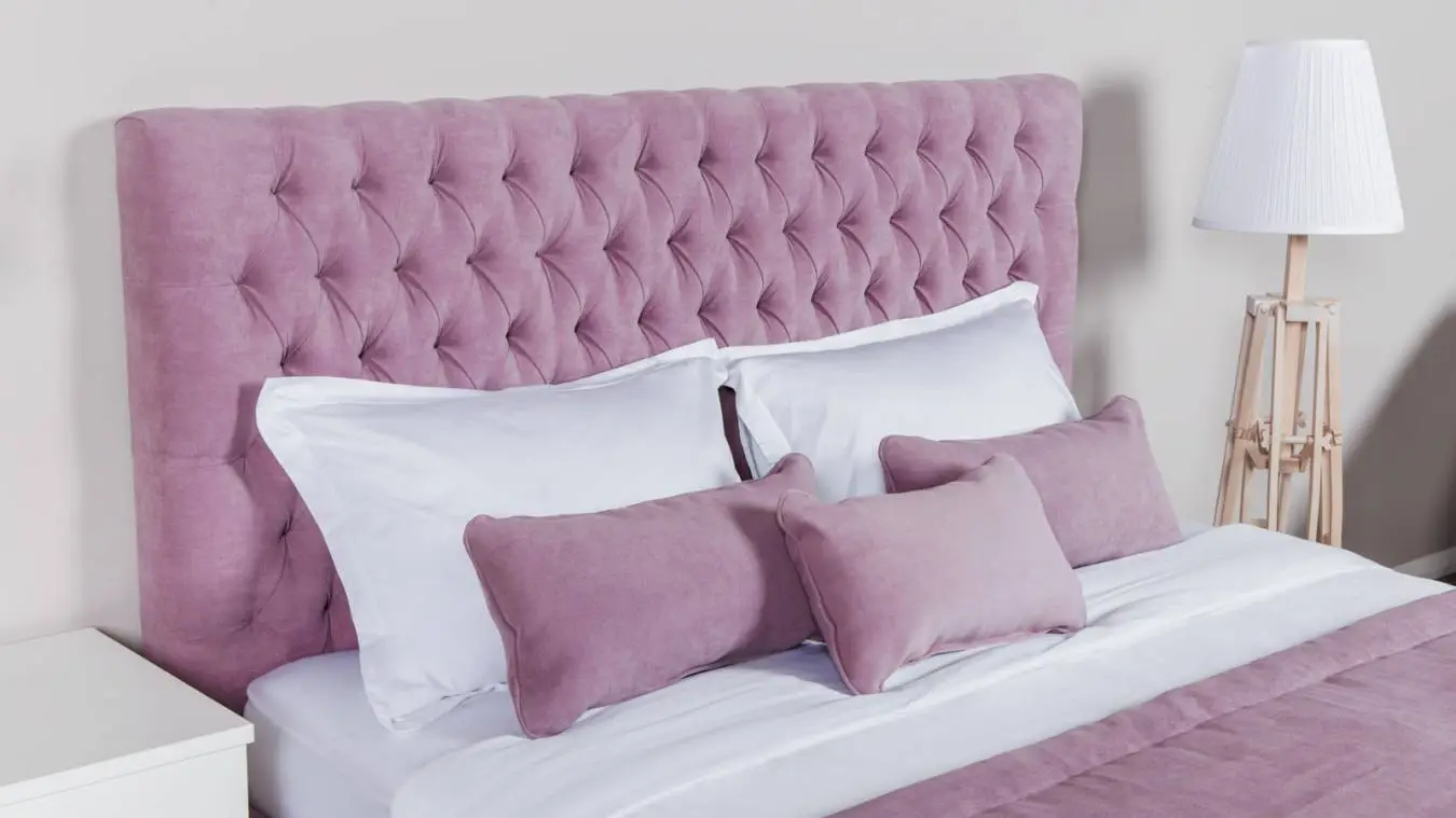 Мягкая кровать Ashley I, цвет Casanova lilac с высоким изголовьем в каретной стяжке Askona фотография товара - 2 - большое изображение