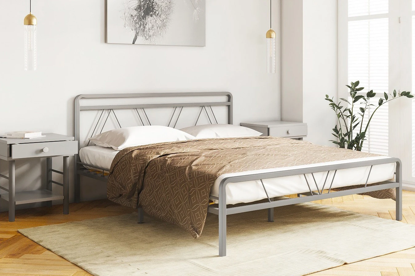 Металлическая кровать Cassis, цвет серый с изголовьем Askona фотография товара - 1 - большое изображение