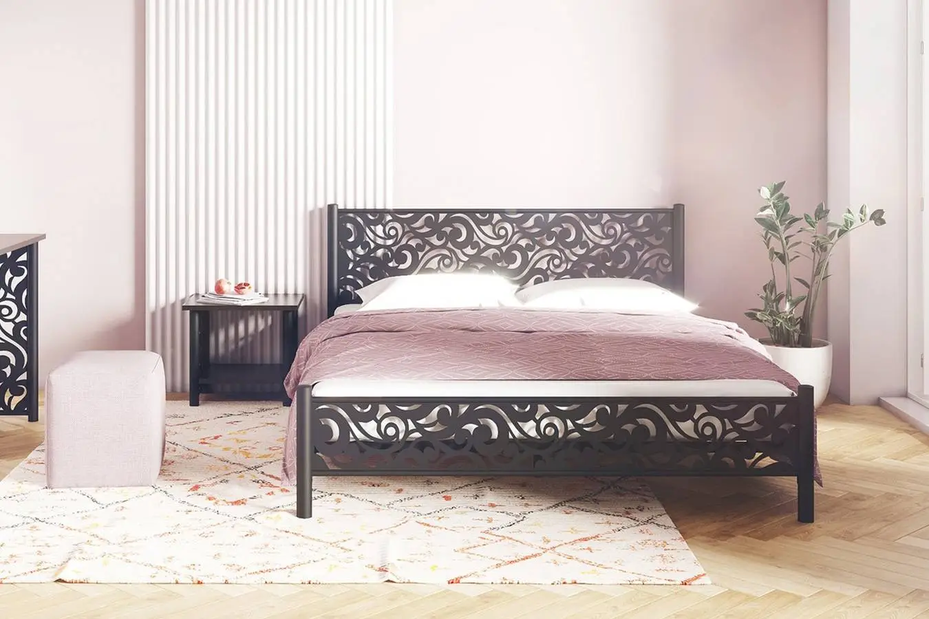 Кованая кровать Parma, цвет Черный шагрень с ажурным изголовьем Askona фото - 2 - большое изображение