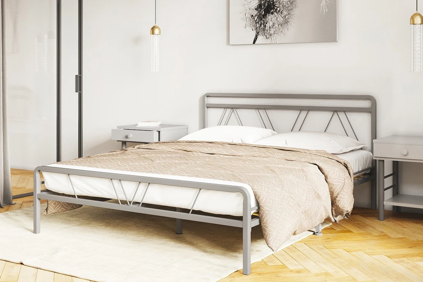 Металлическая кровать Cassis, цвет серый с изголовьем Askona фотография товара - 3 - большое изображение