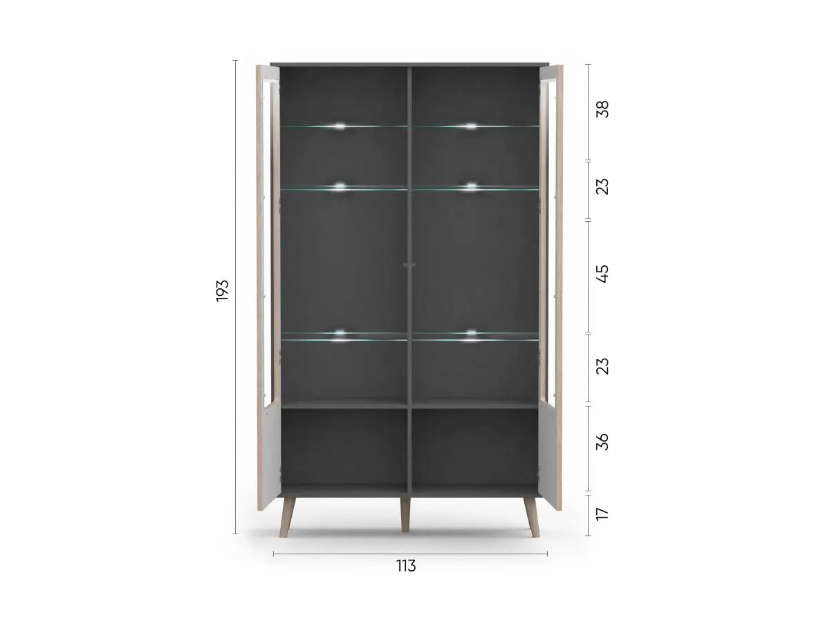  Шкаф двухдверный со стеклом Walm, цвет: Черный Графит + Дуб Сонома фото - 6 - большое изображение